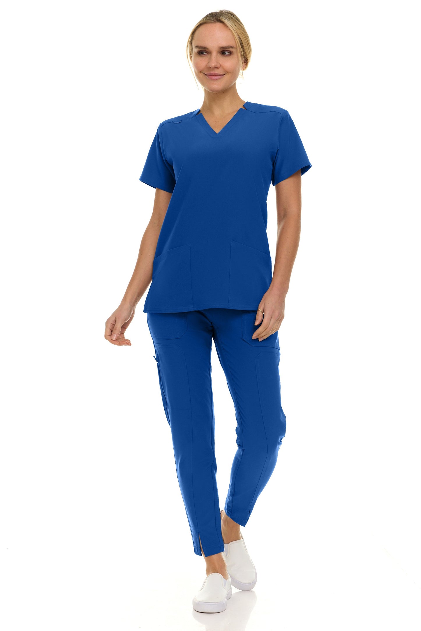 8001 Jill Saint Scrub Women's Set: Notched V-Neck Top & Tapered Leg Scrub Pant