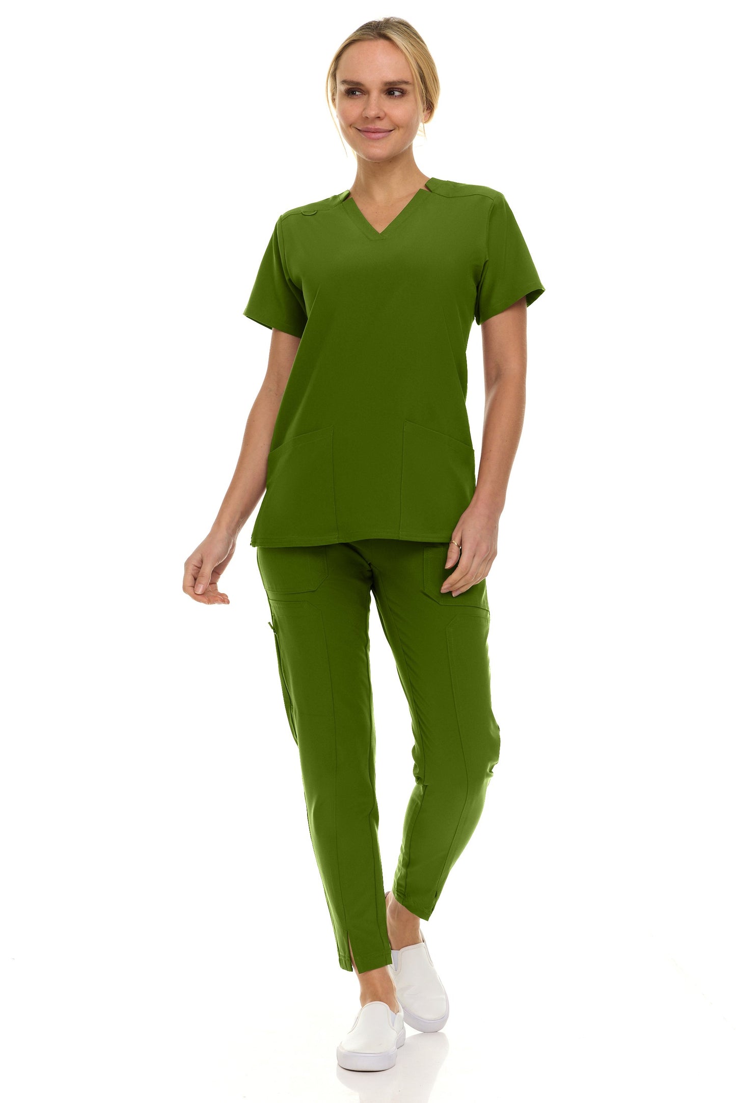 8001 Jill Saint Scrub Women's Set: Notched V-Neck Top & Tapered Leg Scrub Pant