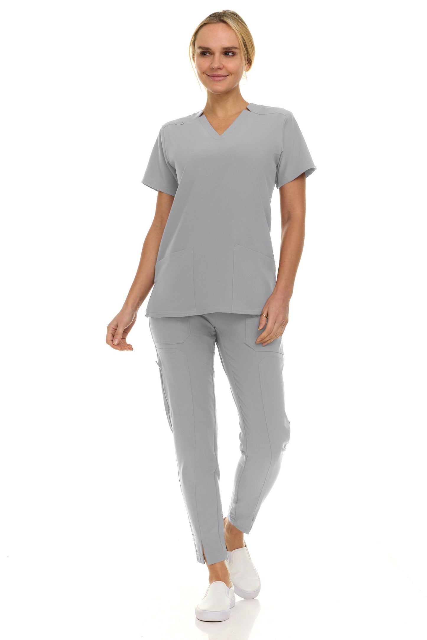 8001 Jill Saint Scrub Women's Set: Notched V-Neck Top & Tapered Leg Scrub Pant