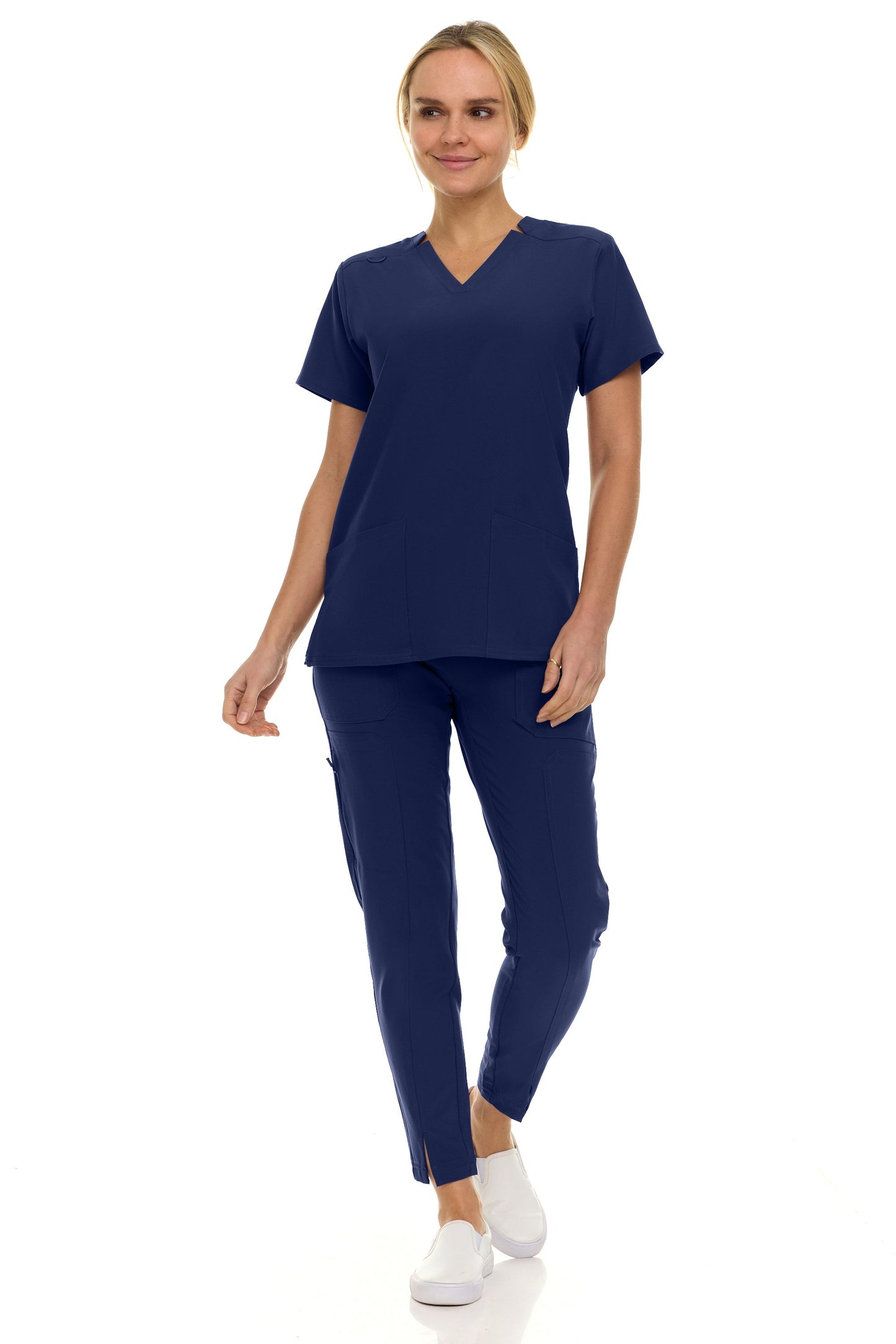 8001 Jill Saint Scrub Women's Set: Notched V-Neck Top & Tapered Leg Scrub Pant