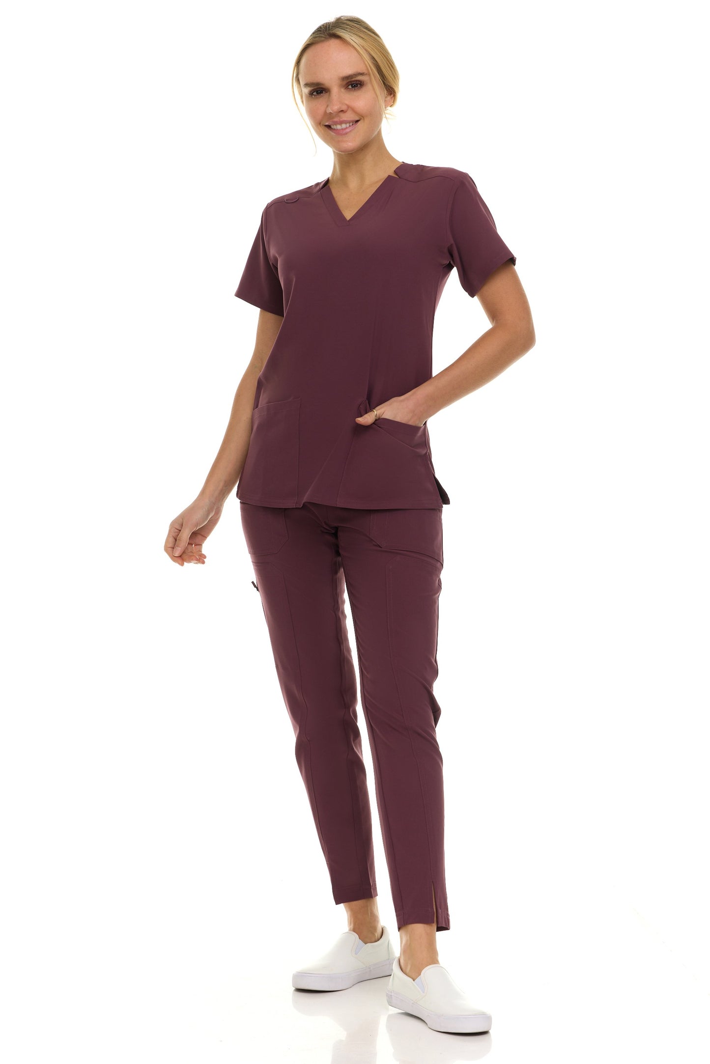 8001 Jill Saint Scrub Women's Set: Notched V-Neck Top & Tapered Leg Scrub Pant