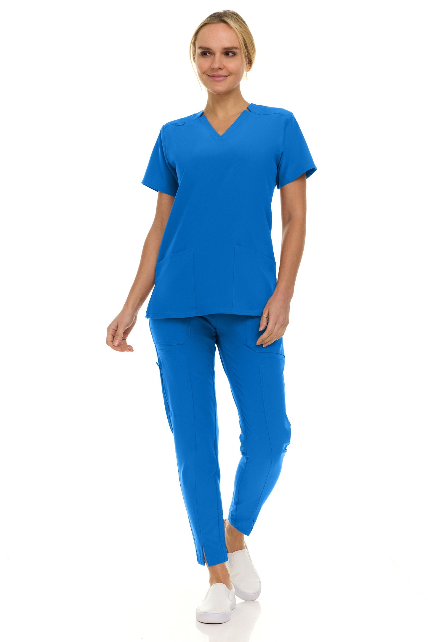 8001 Jill Saint Scrub Women's Set: Notched V-Neck Top & Tapered Leg Scrub Pant