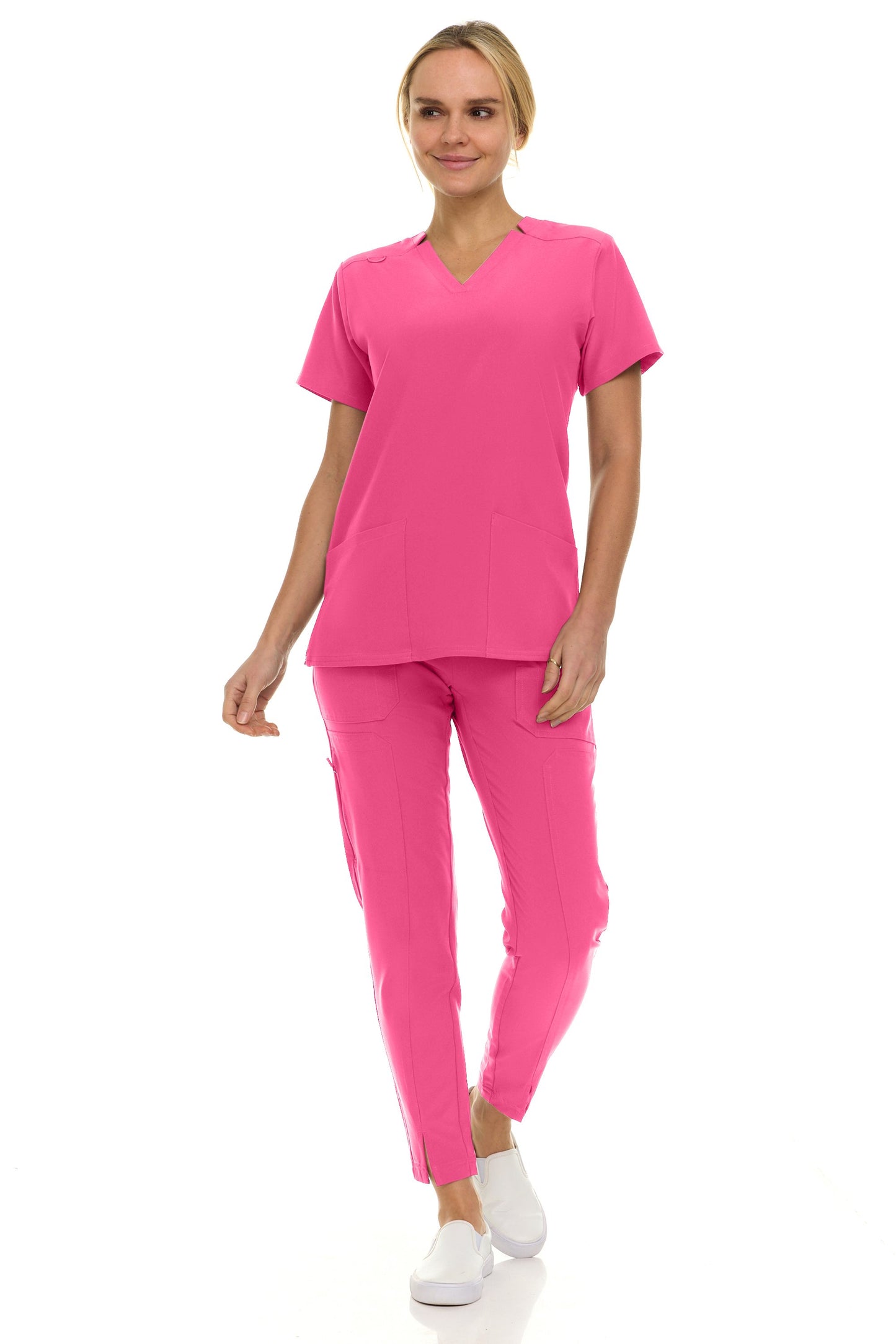 8001 Jill Saint Scrub Women's Set: Notched V-Neck Top & Tapered Leg Scrub Pant