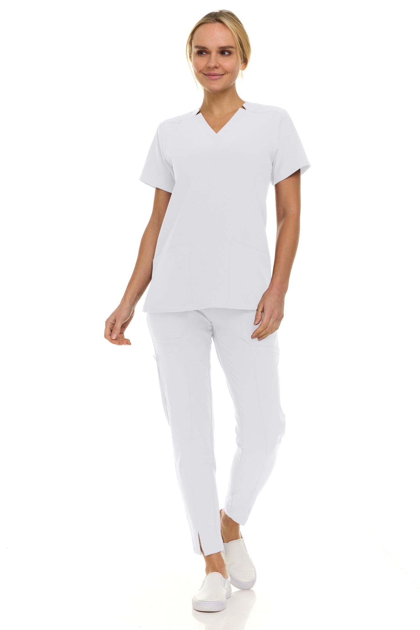 8001 Jill Saint Scrub Women's Set: Notched V-Neck Top & Tapered Leg Scrub Pant
