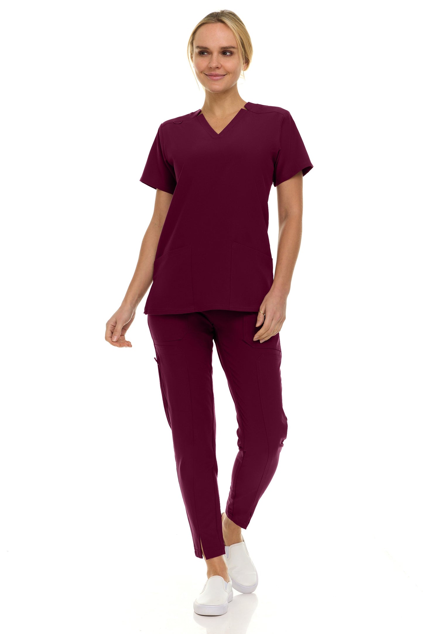 8001 Jill Saint Scrub Women's Set: Notched V-Neck Top & Tapered Leg Scrub Pant