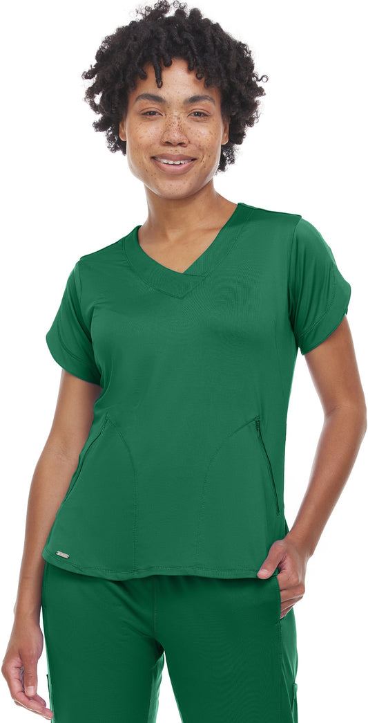 4134 Ella - Action V-Neck Zipper Pocket Top