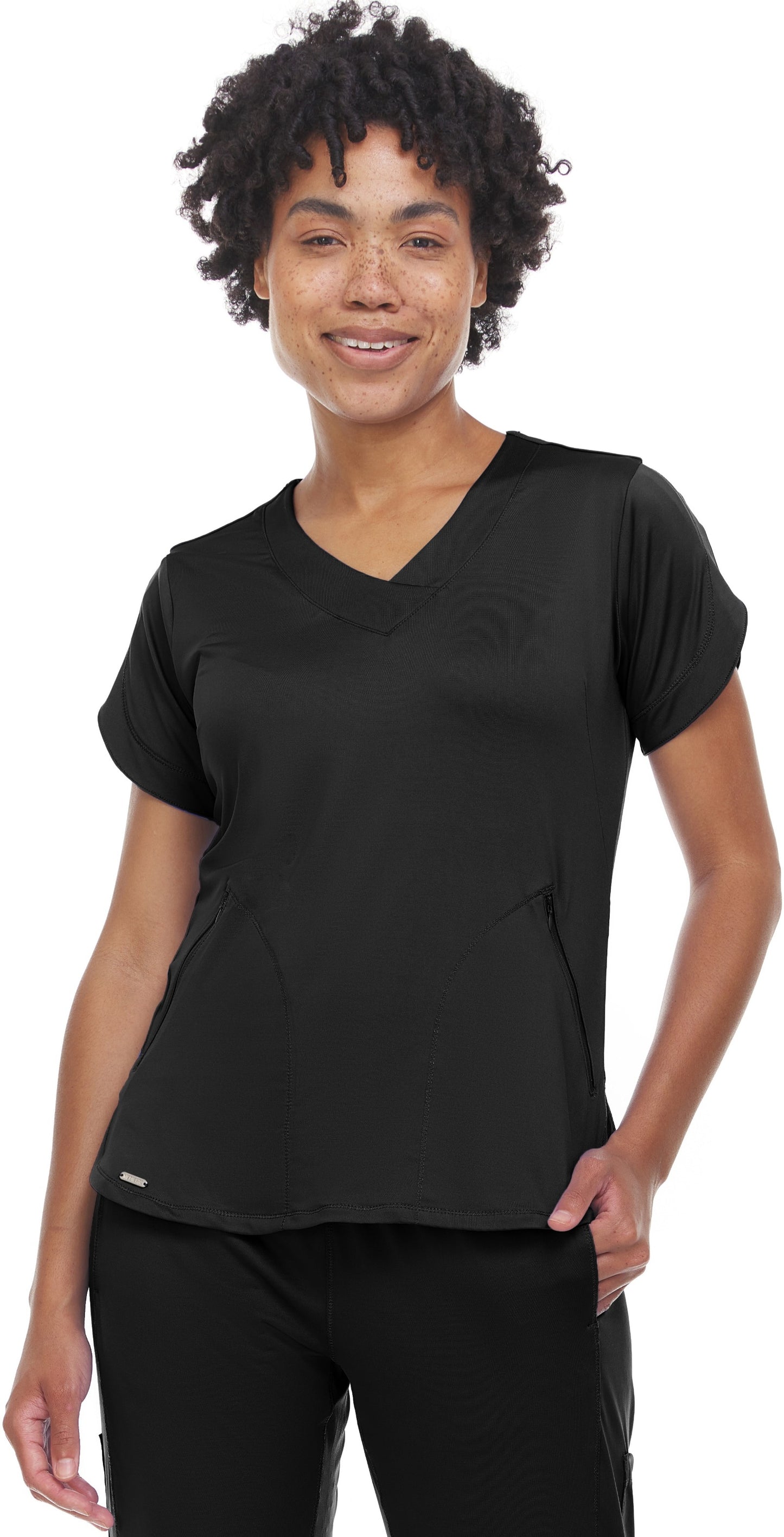 4134 Ella - Action V-Neck Zipper Pocket Top