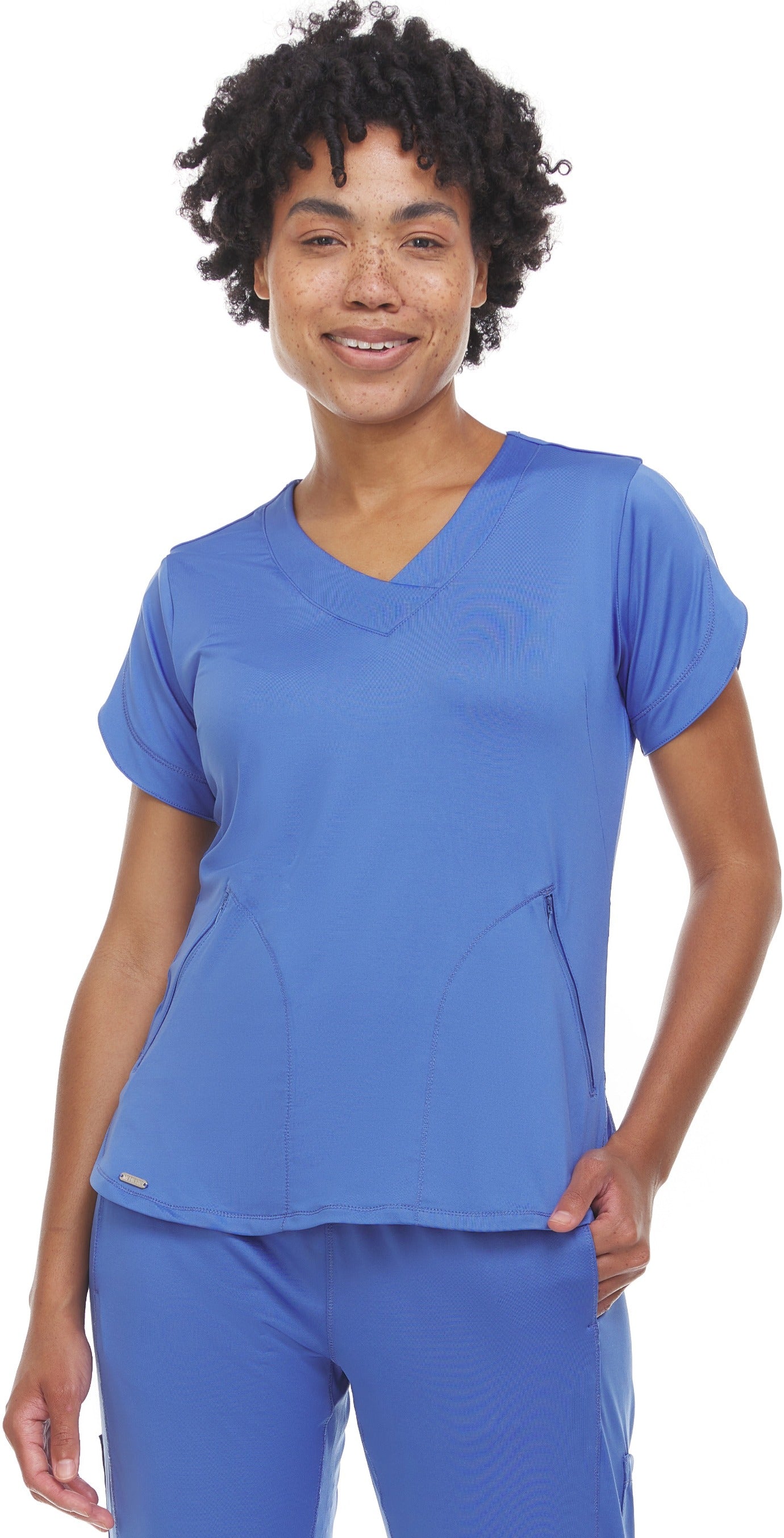 4134 Ella - Action V-Neck Zipper Pocket Top