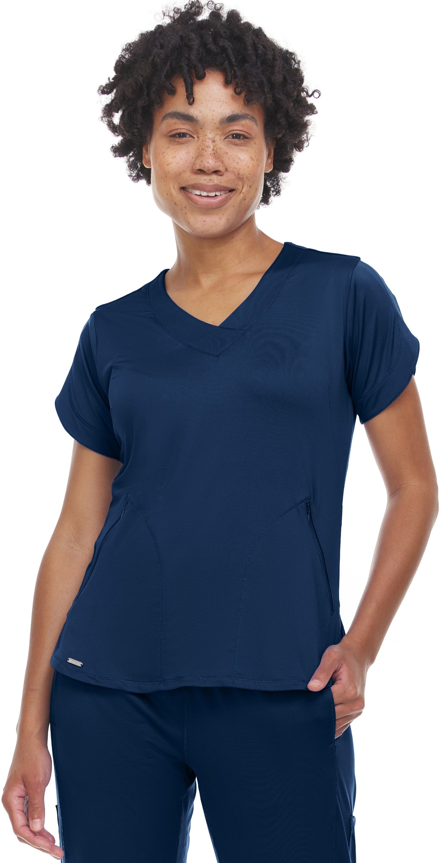 4134 Ella - Action V-Neck Zipper Pocket Top