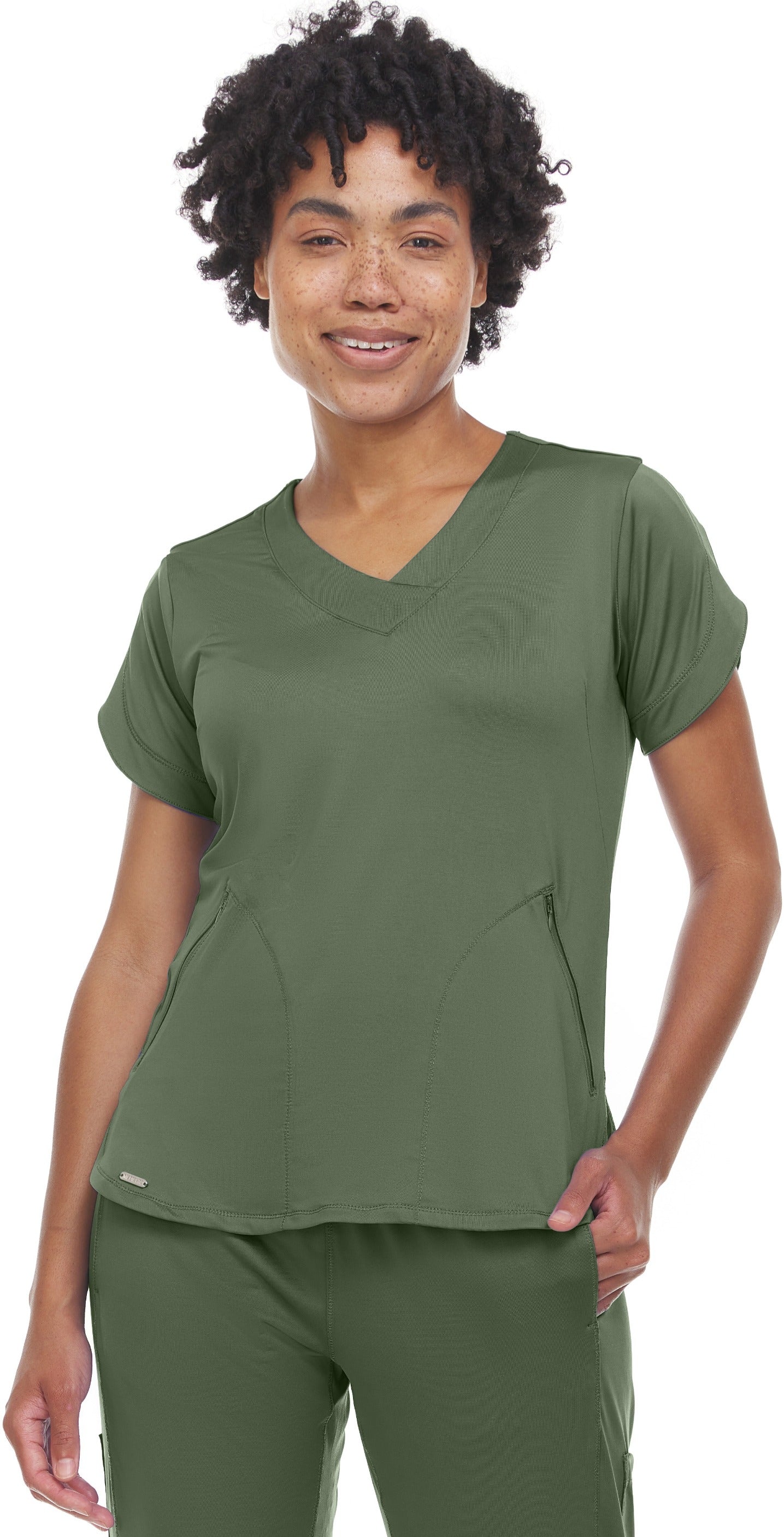 4134 Ella - Action V-Neck Zipper Pocket Top