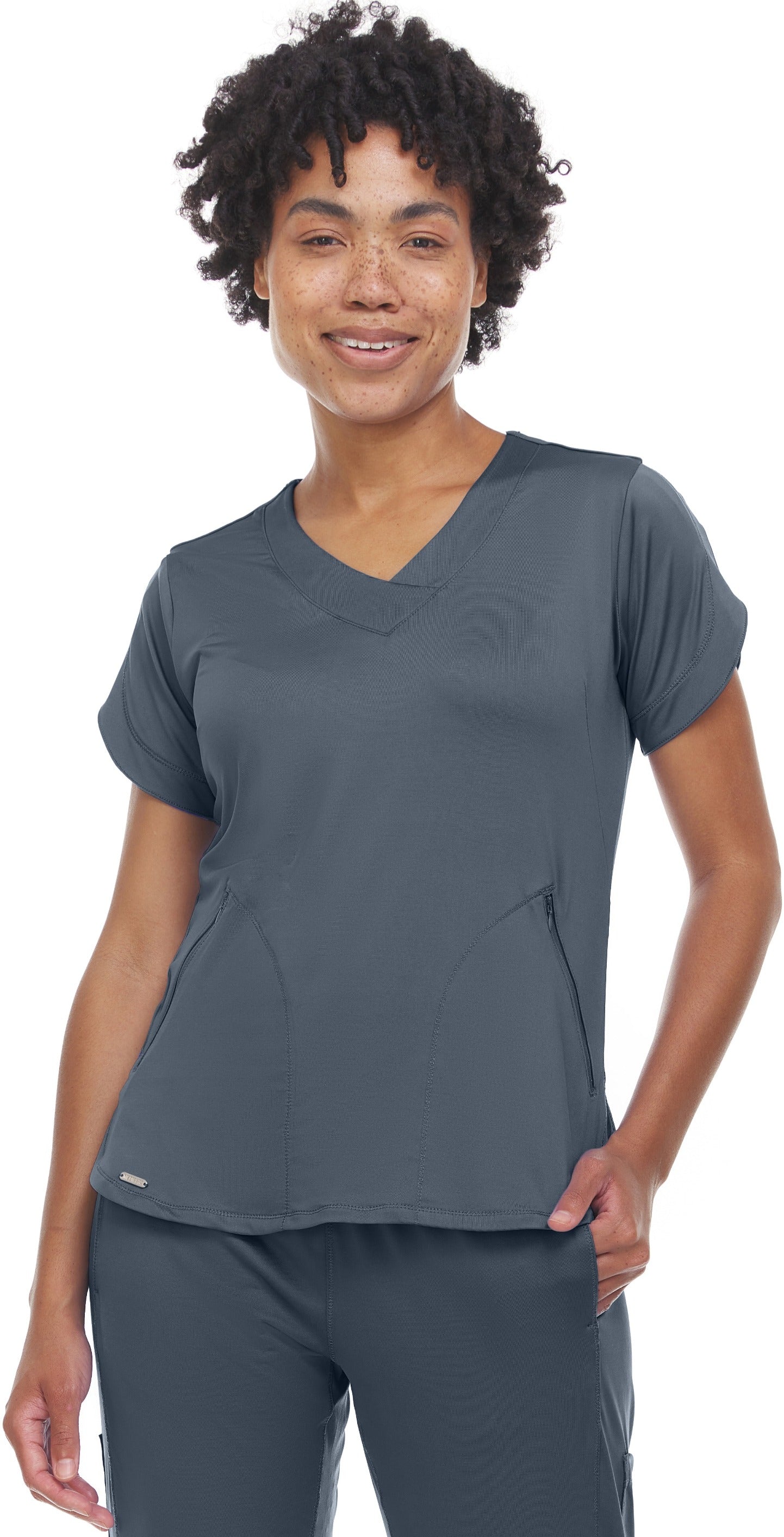 4134 Ella - Action V-Neck Zipper Pocket Top