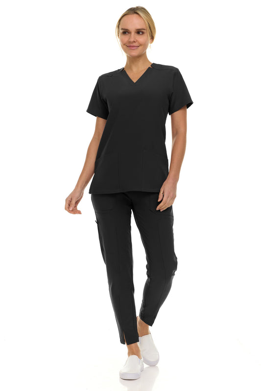 8001 Jill Saint Scrub Women's Set: Notched V-Neck Top & Tapered Leg Scrub Pant