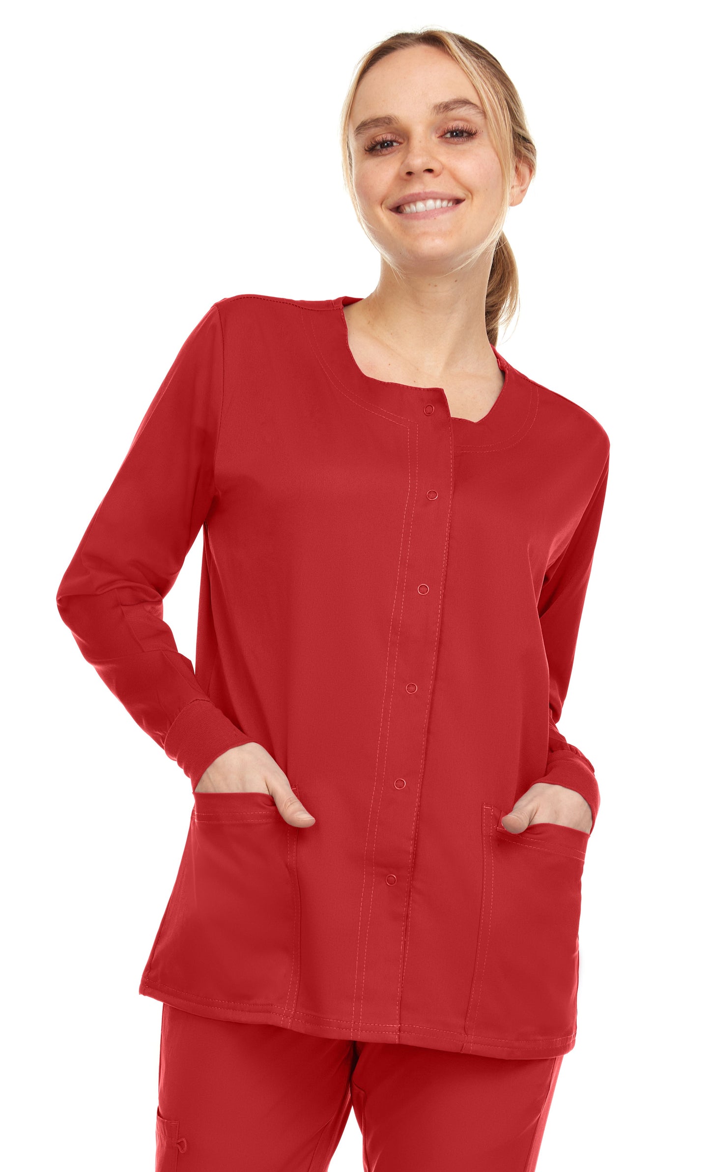9107 Medichic Women's Snap Front Warm Up Scrub Jacket