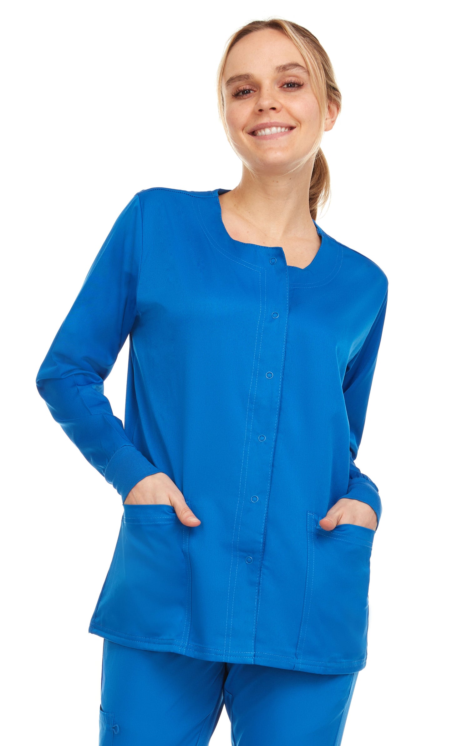 9107 Medichic Women's Snap Front Warm Up Scrub Jacket