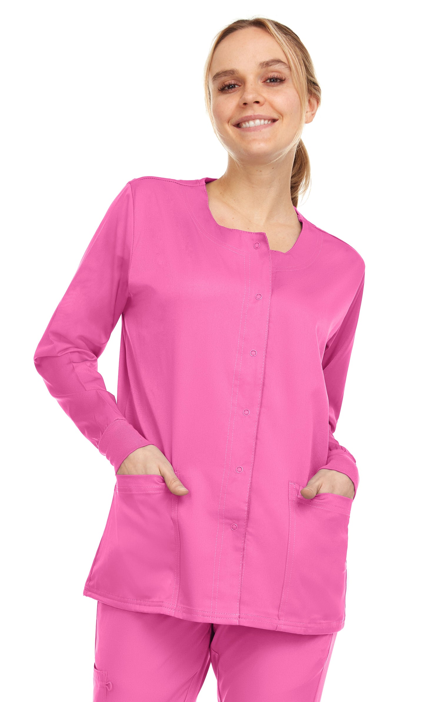 9107 Medichic Women's Snap Front Warm Up Scrub Jacket