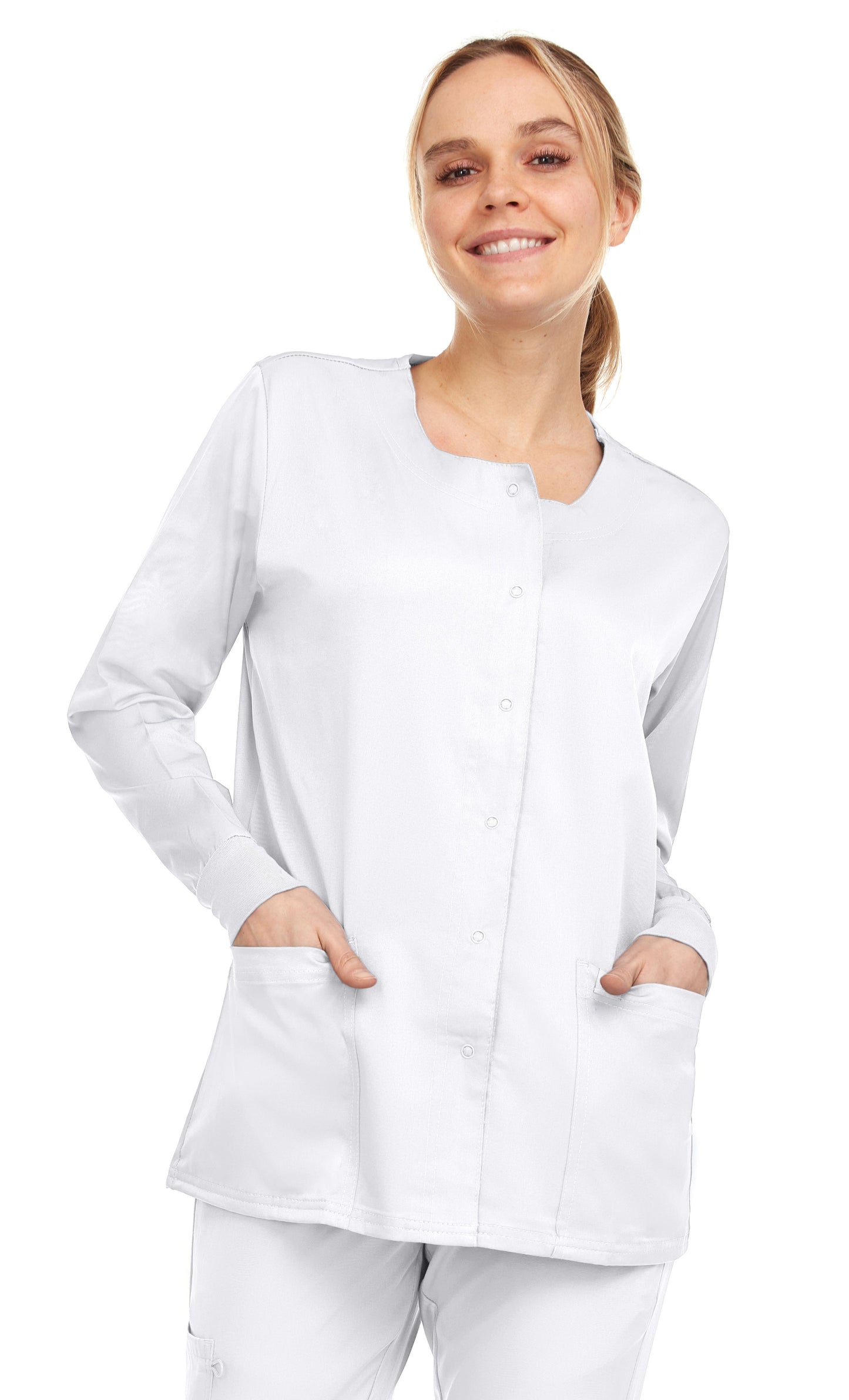 9107 Medichic Women's Snap Front Warm Up Scrub Jacket