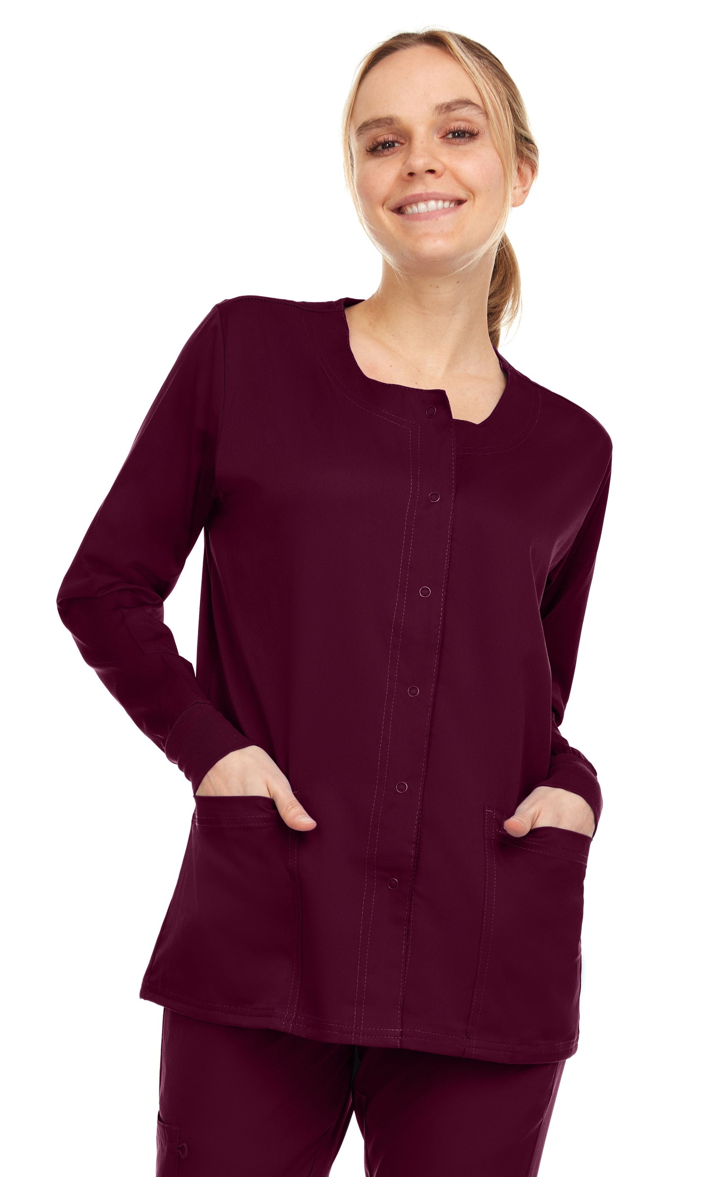 9107 Medichic Women's Snap Front Warm Up Scrub Jacket