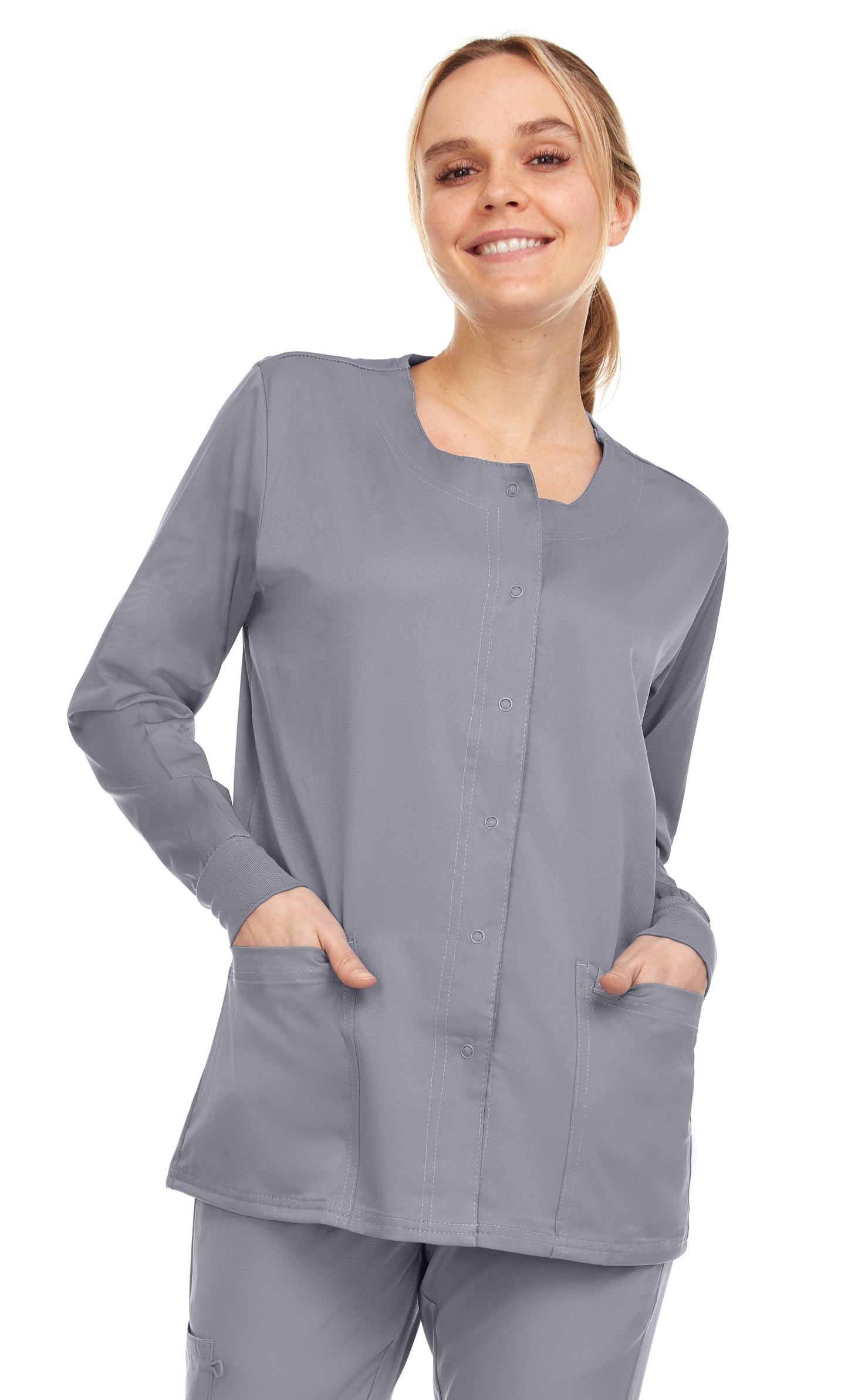 9107 Medichic Women's Snap Front Warm Up Scrub Jacket