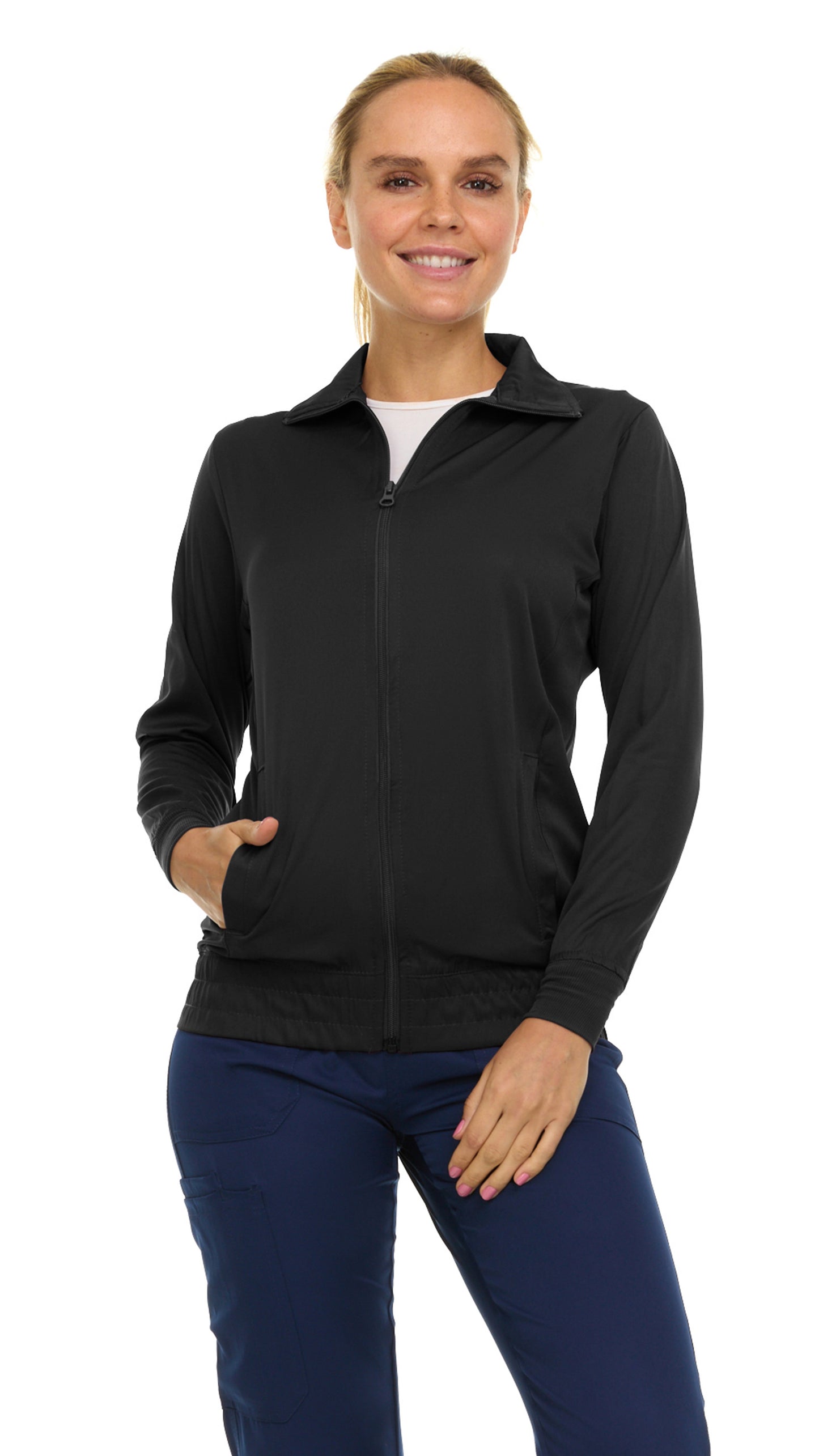9108 Medichic Women's Zip Front Warm-Up Scrub Jacket