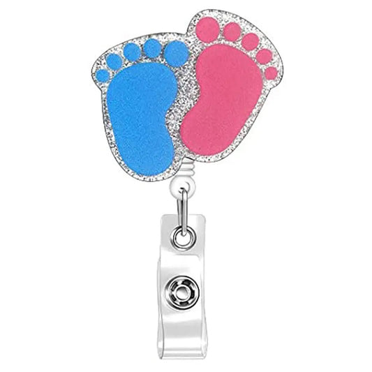 CU-548 Baby Feet Sparkles - Cutieful Glitter Acrylic Badge Reel