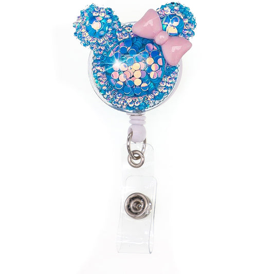 CU-559 Blue Mouse Ears - Cutieful Glitter Acrylic Badge Reel