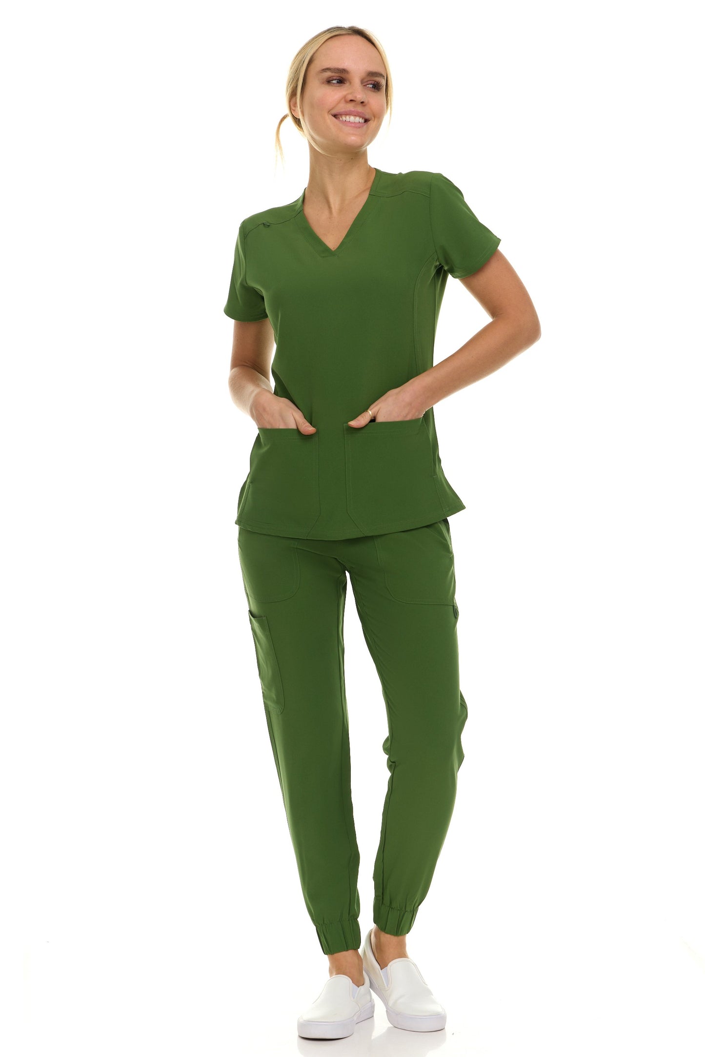 8002 Gina Saint Scrub Women's Set: V-Neck Top & Jogger Scrub Pant