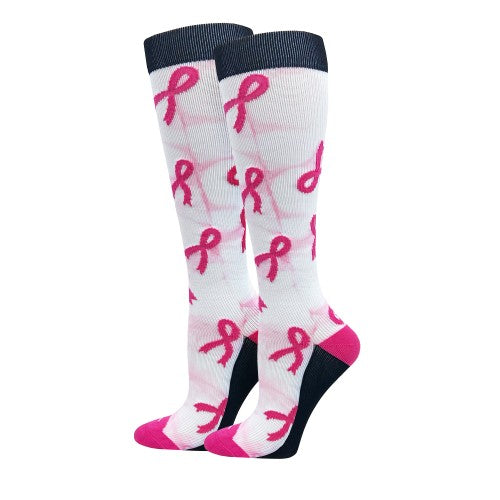 92108 Think Medical Tie Dye Premium Pink Ribbon Fashion Compression Sock